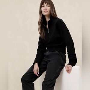NWT Banana Republic Quilted Quarter-Zip Sweatshirt, black, M